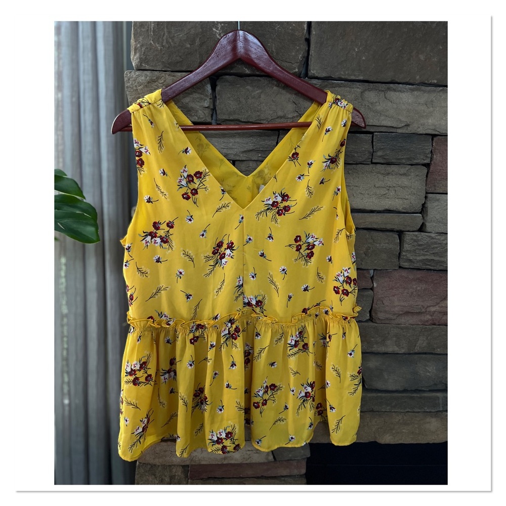 LOFT Yellow Floral V Neck Flowy Top